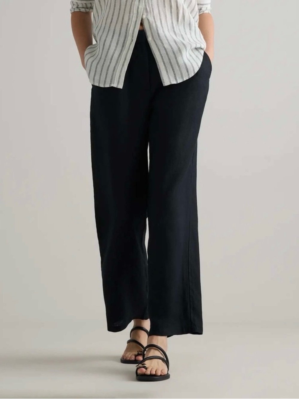 Quince 100% European Linen Pleated Wide Leg Trouser Pants Black Size 14 Reg NWT